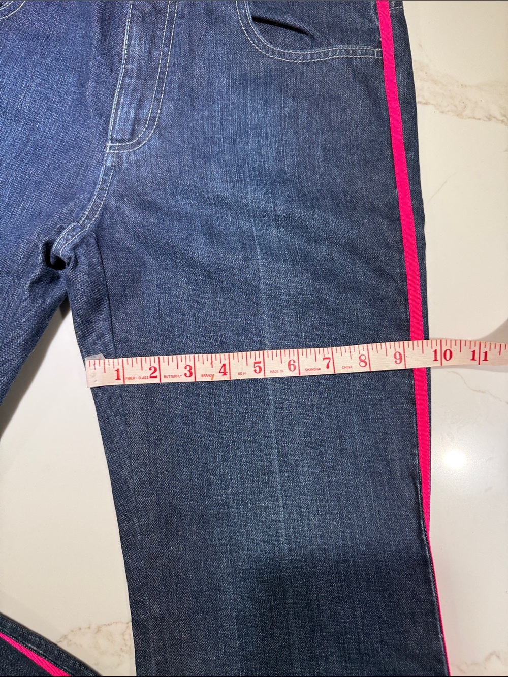 STELLA McCartney Dark Blue Denim Jeans with Pink Ribbon Accent, Size 28 - Picture 5 of 14